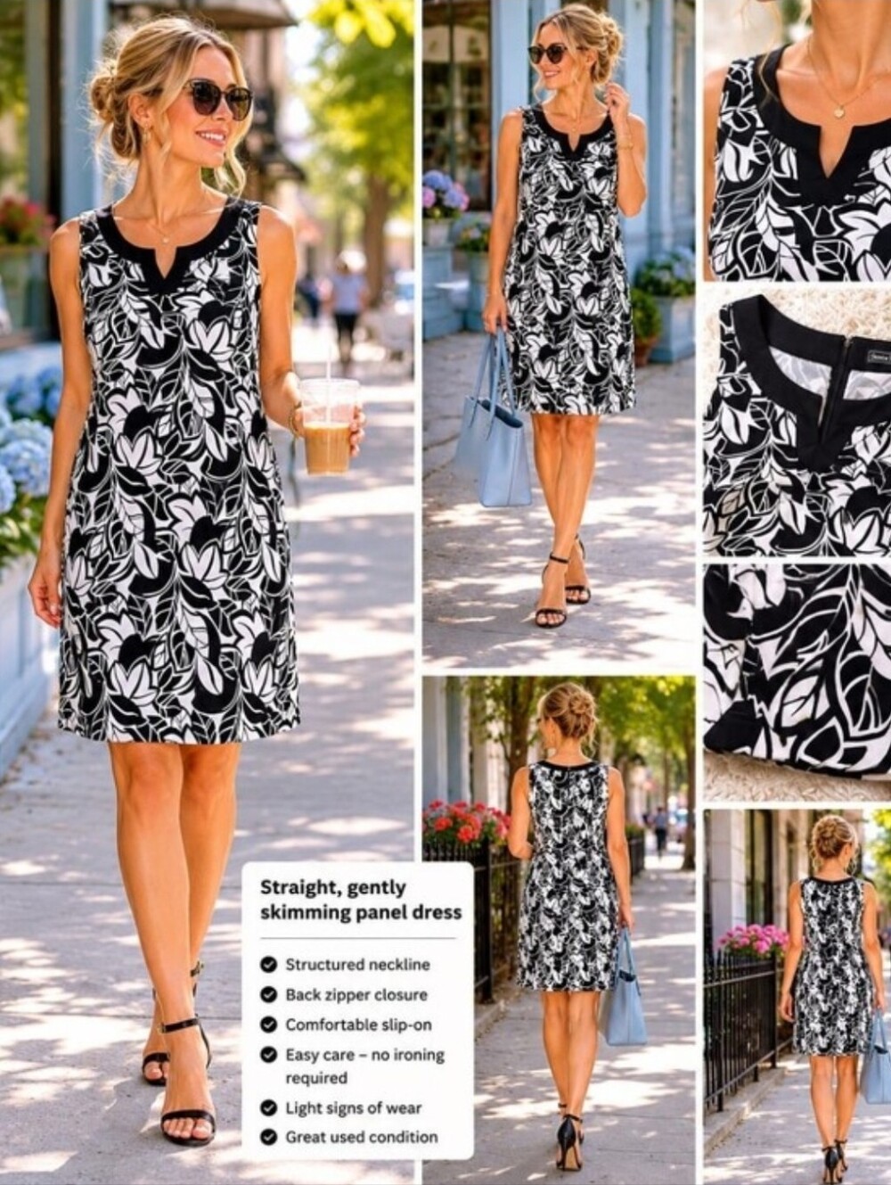 Jessica Howard Black & White Floral Sleeveless Midi Dress - Picture 4 of 9